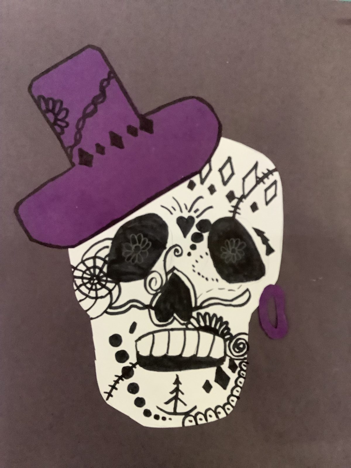 A pupil's sugar skull artwork for Halloween
