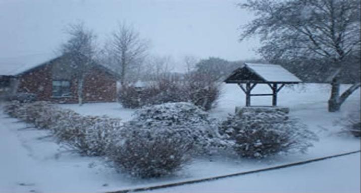 The school garden and wishing well under snow